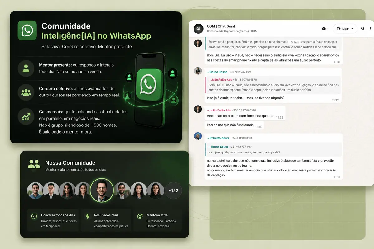 Comunidade Inteligênc[IA] no WhatsApp · sala viva com mentor presente