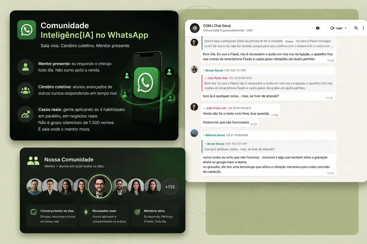 Comunidade Inteligênc[IA] no WhatsApp · sala viva com mentor presente